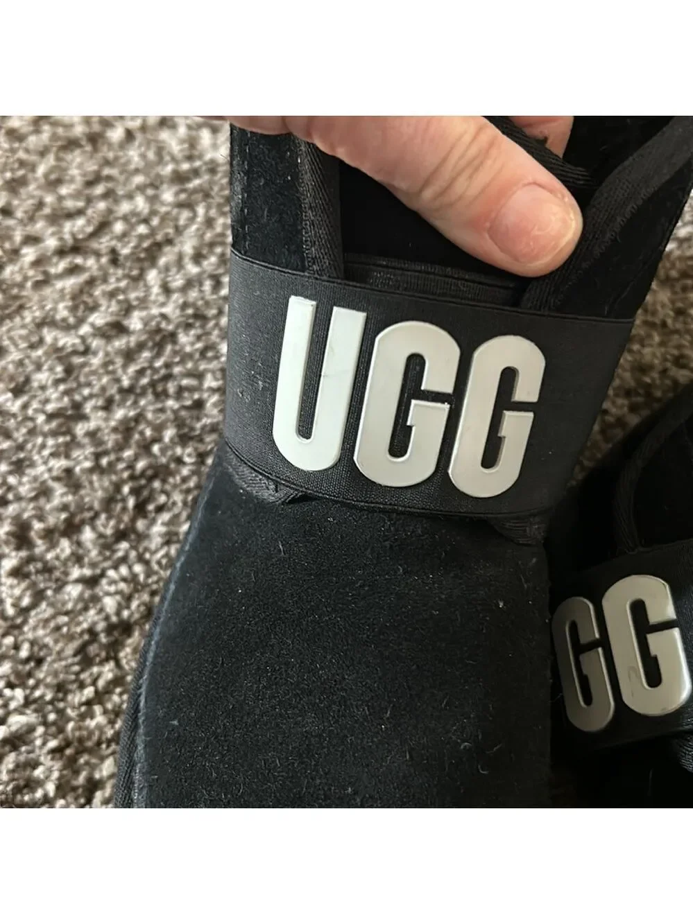 UGG Neumel II Graphic Kids Boots Black Suede Logo Strap Size 6 Youth